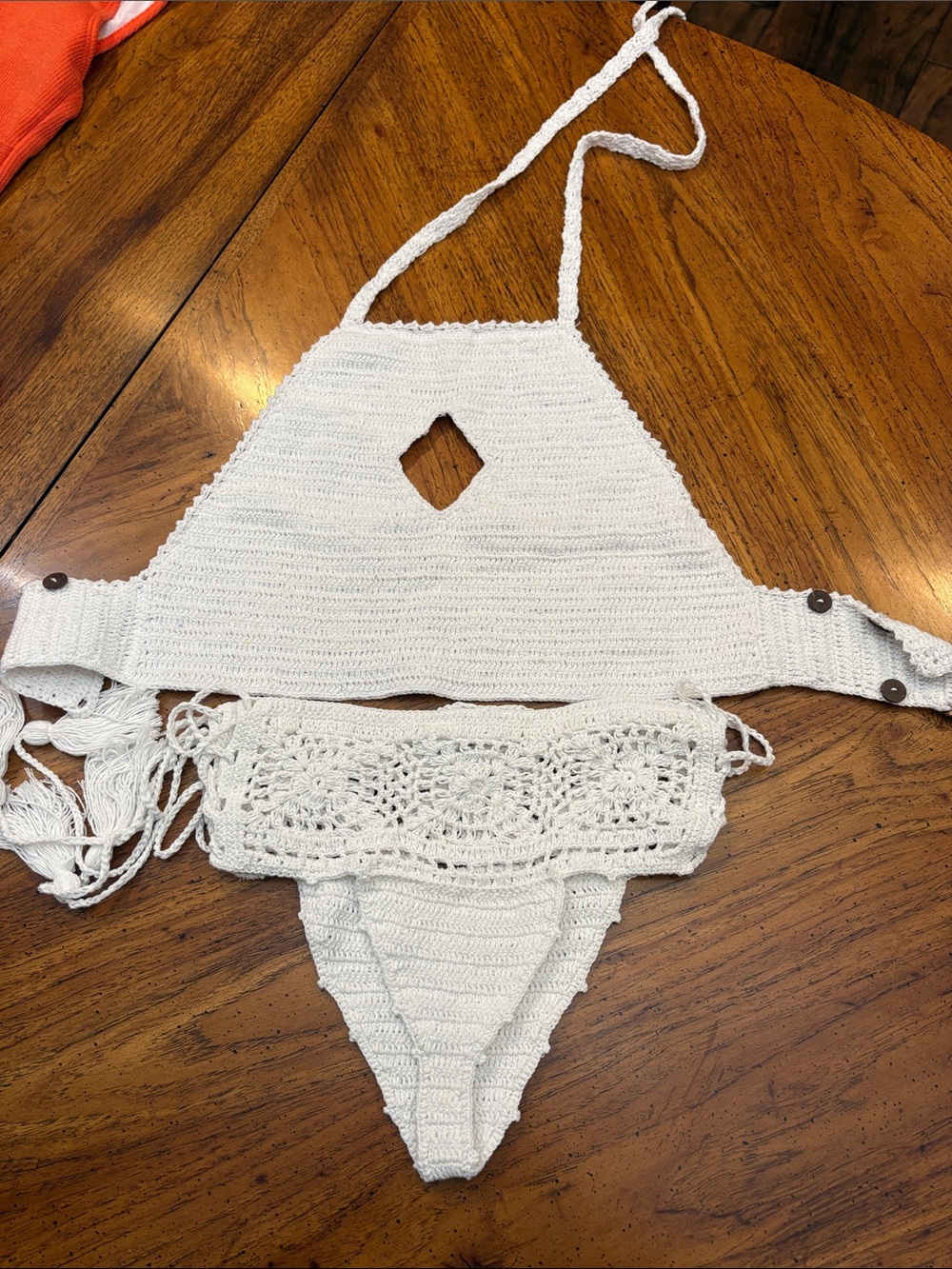 White Crochet Halter Bikini Set - Women's Swim